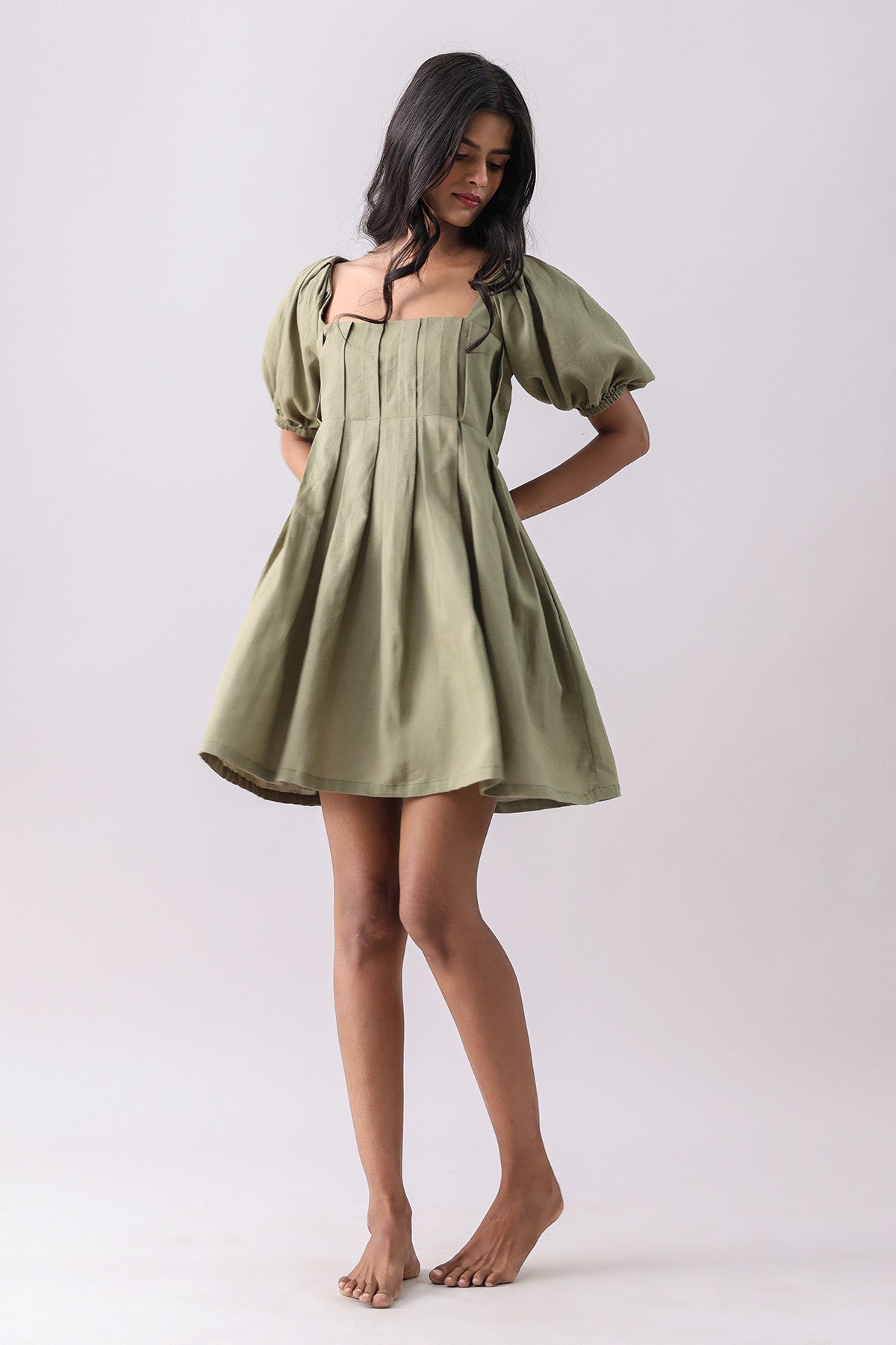 Buy Green Box Pleated Mini Dress by Why Look West for women online at ScrollnShops